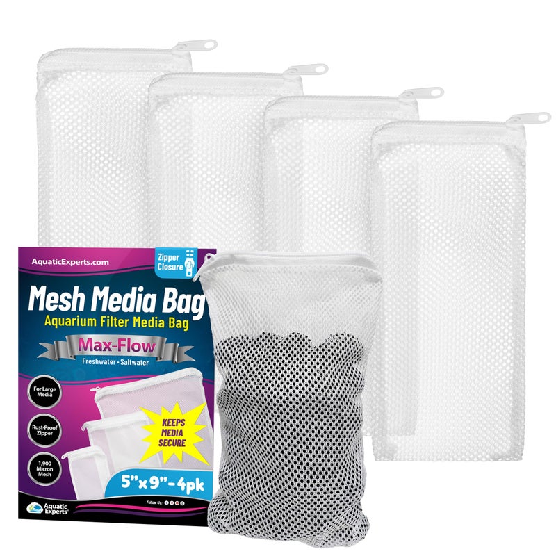 Aquatic Experts Max Flow Filter Media Bags - Secure Zipper Bags for Fish Tank, Aquarium and Pond, 5" x 9" - 4 Pack - Image 1